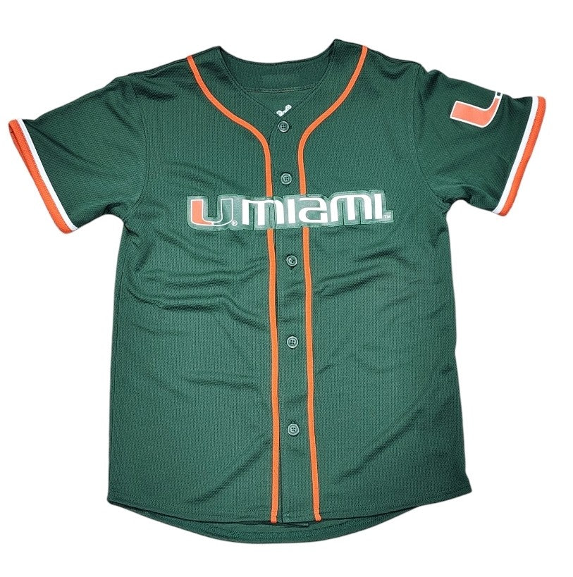 Miami Hurricanes Kids Button Up Baseball Jersey - Green