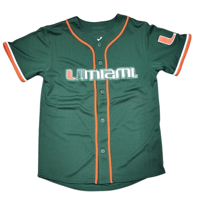 Miami Hurricanes Youth Button Up Baseball Jersey - Green