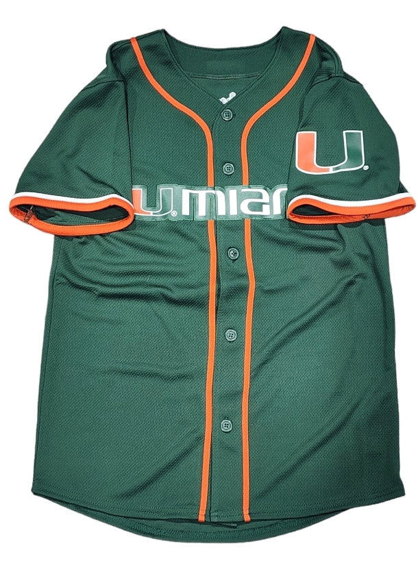 Miami Hurricanes Youth Button Up Baseball Jersey - Green