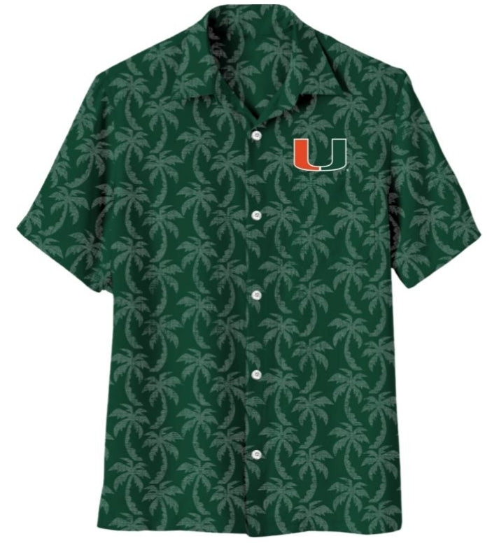 Miami Hurricanes Palm Trees Button Up Evergreen Shirt - Green