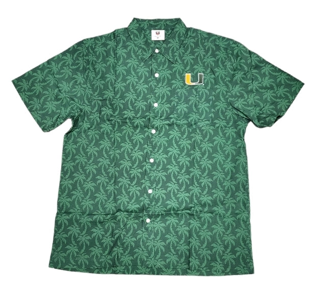 Miami Hurricanes Palm Trees Button Up Evergreen Shirt - Green