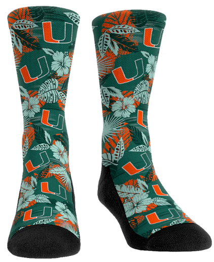 Miami Hurricanes Rock'em Floral Socks - Green