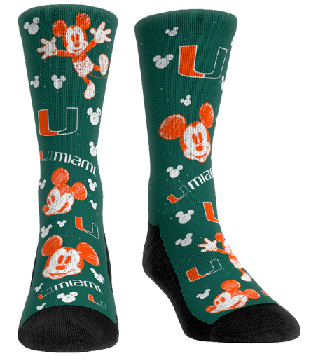 Miami Hurricanes Rock'em Disney Mickey Sketch Socks - Green