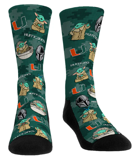 Miami Hurricanes Rock'em Star Wars Grogu All Over Socks - Green