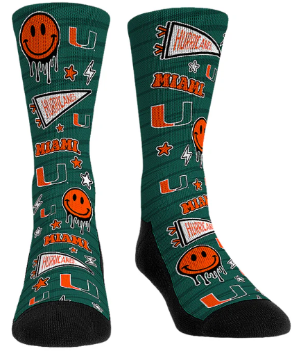 Miami Hurricanes Rock'em Smiley Stickers Socks - Green