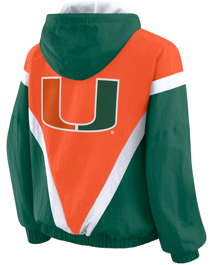 Miami Hurricanes WEAR by Erin Andrews Women's Colorblock Full-Zip Hoodie Windbreaker Jacket - Orange/Green