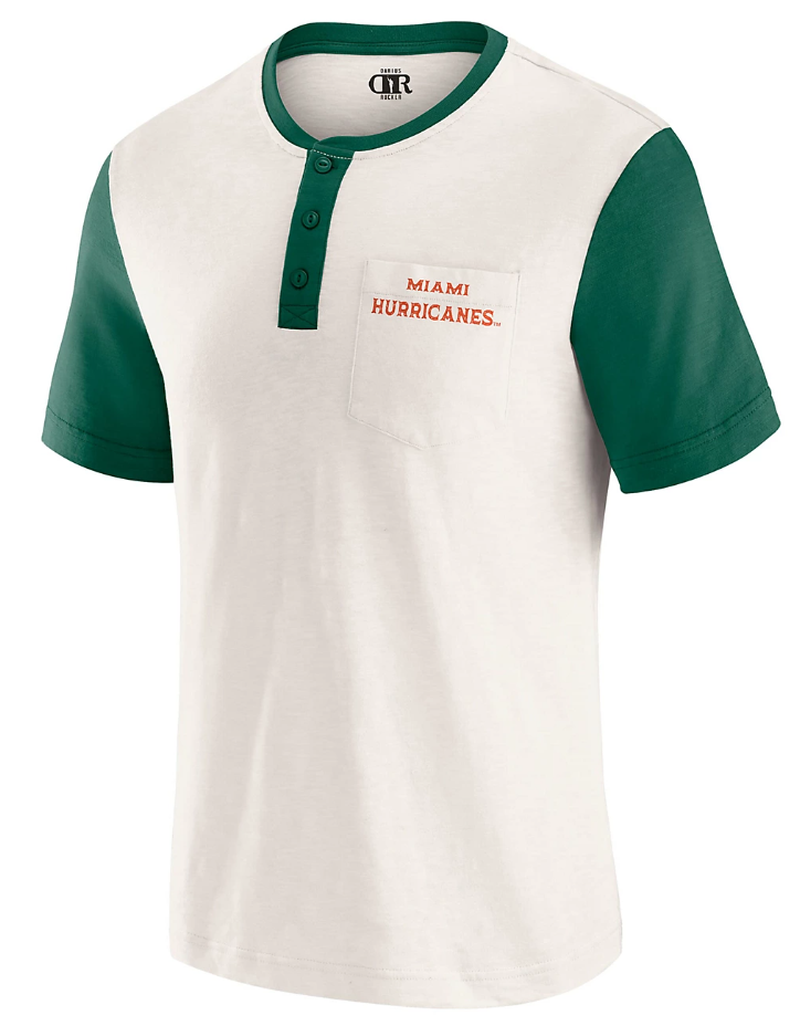 Miami Hurricanes Darius Rucker Henley Color Block Slub T-Shirt - Cream/Green