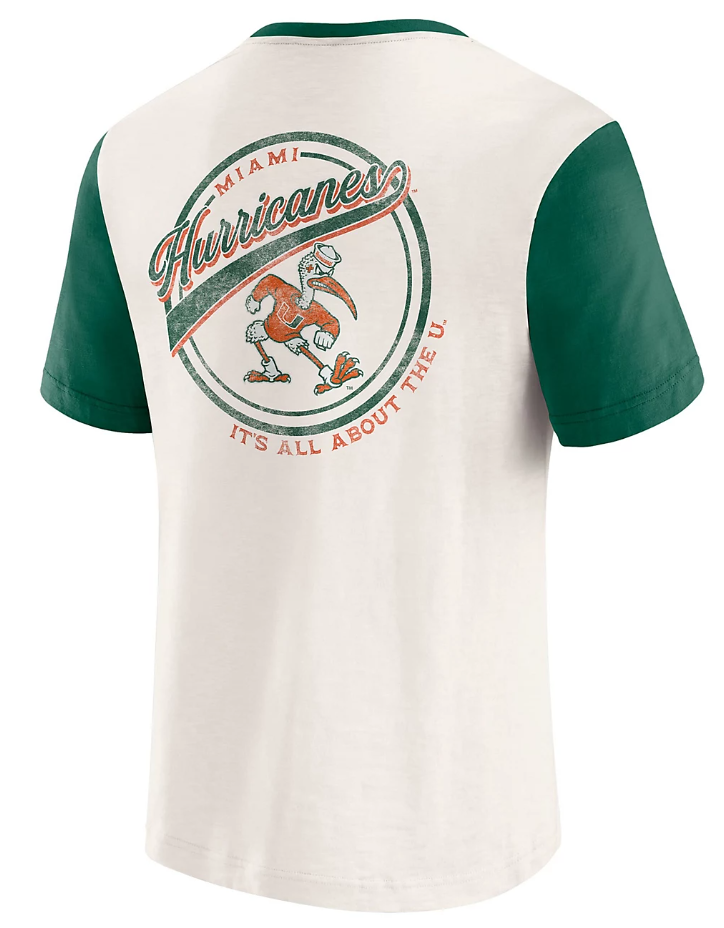Miami Hurricanes Darius Rucker Henley Color Block Slub T-Shirt - Cream/Green
