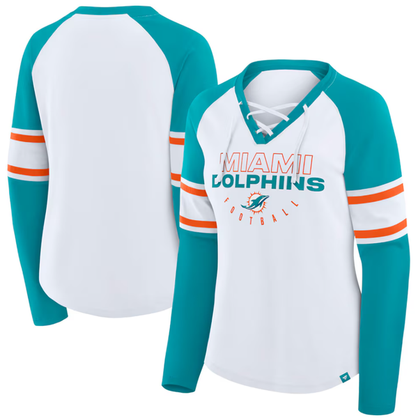 Miami Dolphins Fanatics Women's Redzone Blitz Package Raglan Lace-Up V