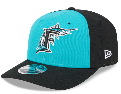 Miami Marlins New Era 9Seventy Retro Logo Two-Tone Snapback Hat - Black/Teal