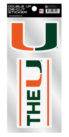Miami Hurricanes Double Up Die Cut Sticker - 2 Pack