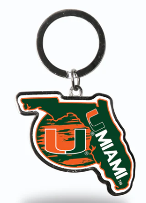 Miami Hurricanes State of Florida Shaped Keychain