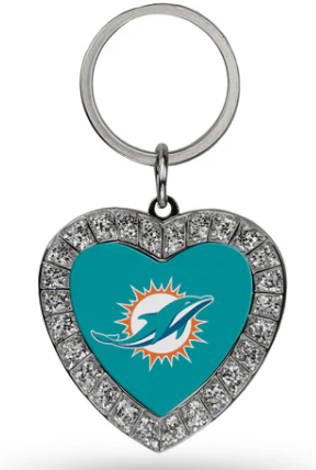 Miami Dolphins Rhinestone Heart Keychain