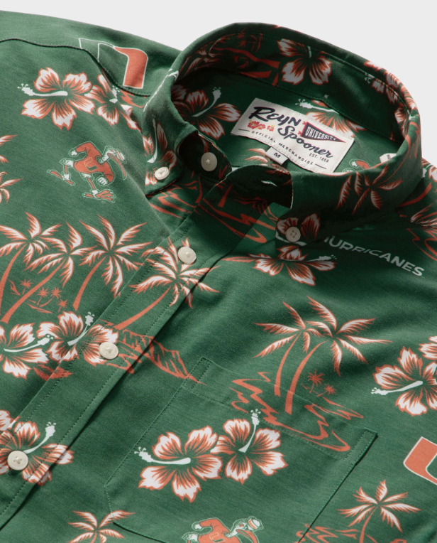 Miami Hurricanes Reyn Spooner Aloha Performance Button Down Shirt - Green