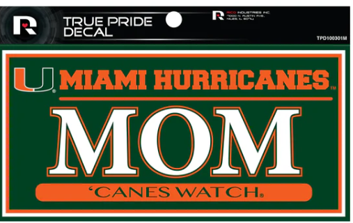 Miami Hurricanes True Pride Decal 3" x 6" - MOM