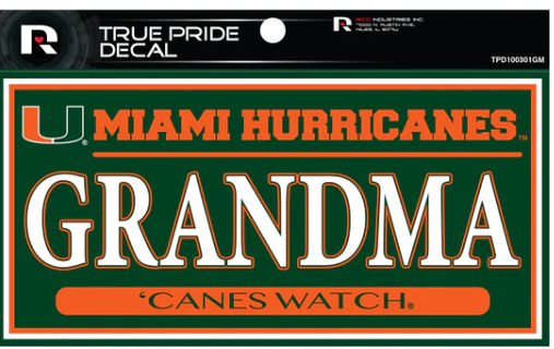 Miami Hurricanes True Pride Decal 3" x 6" - Grandma