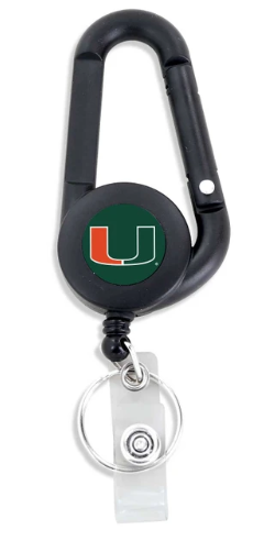 Miami Hurricanes Badge Reel Carabiner Clip - Black
