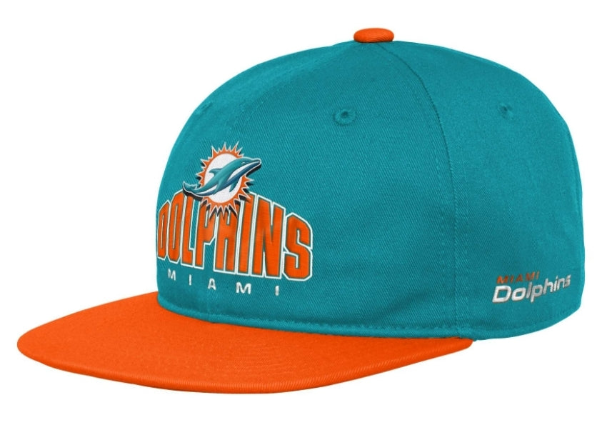 Miami Dolphins Youth Flat Brim Snapback Hat - Aqua/Orange