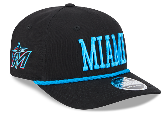 Miami Marlins New Era 9Seventy Wordmark Rope Snapback Hat - Black