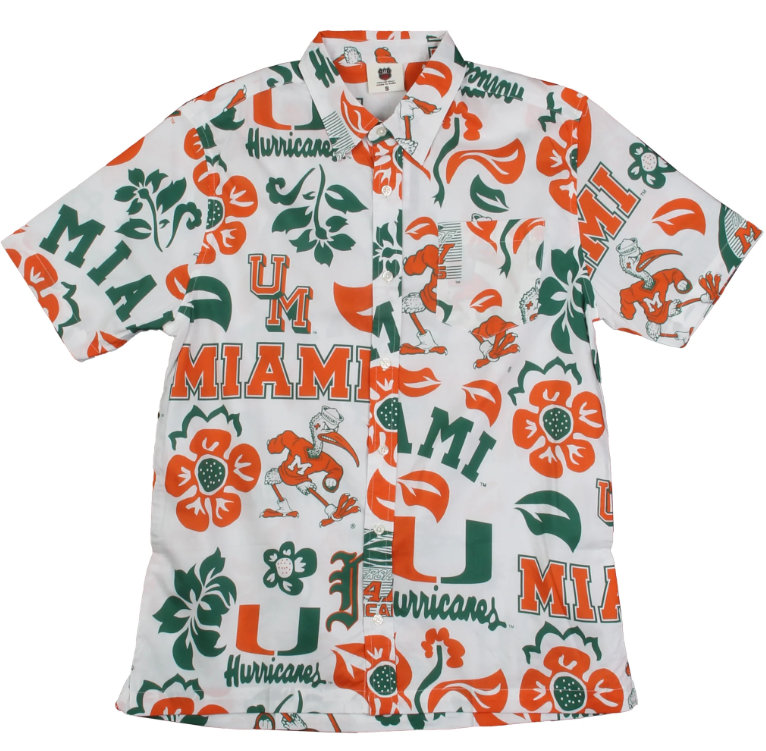 Miami Hurricanes Vault Floral Button Up Evergreen Shirt - White