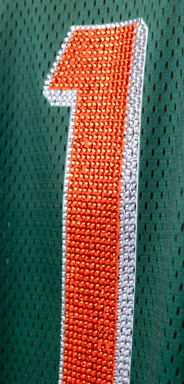 Miami Hurricanes Established & Co. Women's Rhinestone Boyfriend Football Jersey - Green