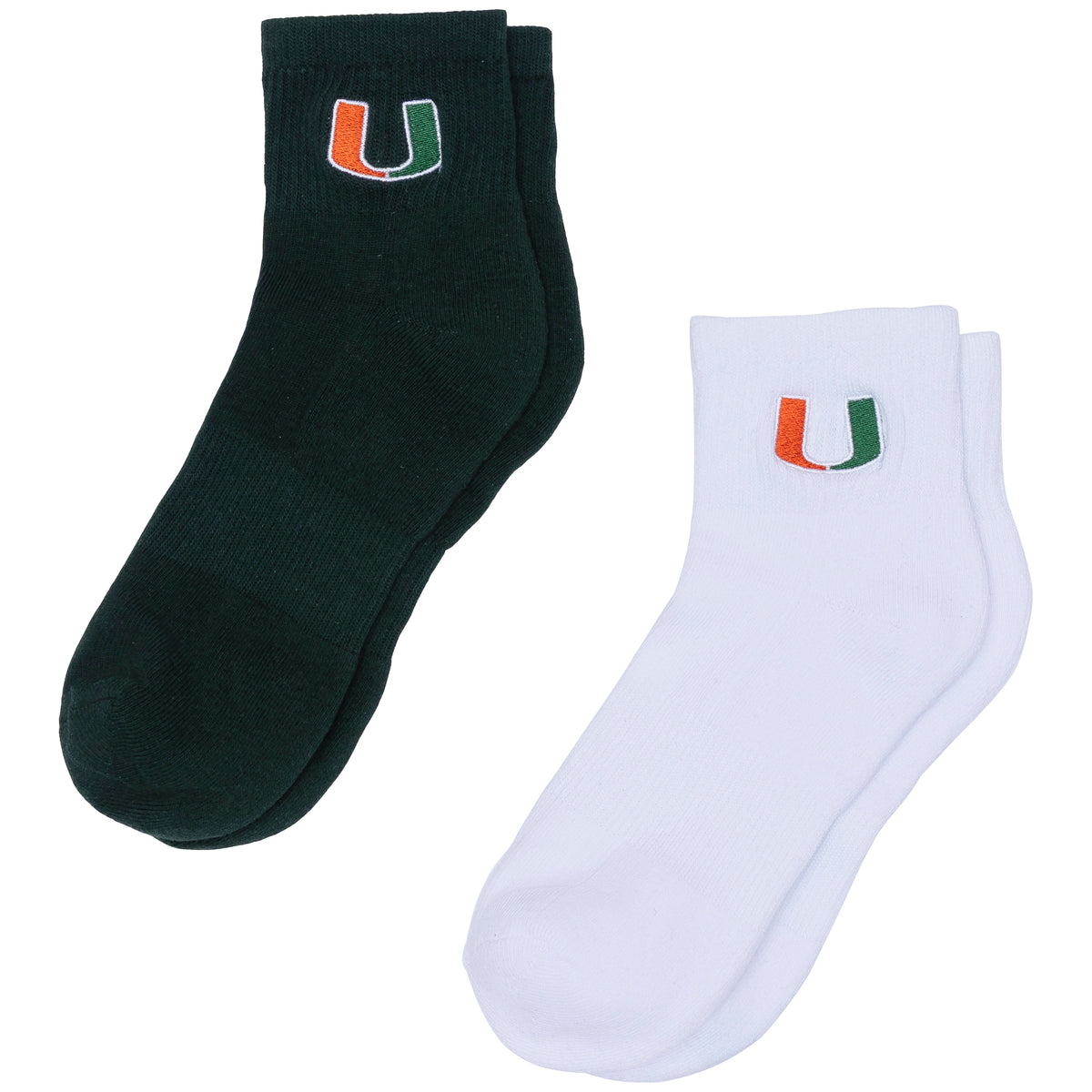 Miami Hurricanes ZooZatz Women's 2 Pk 1/4 Socks - Green/White