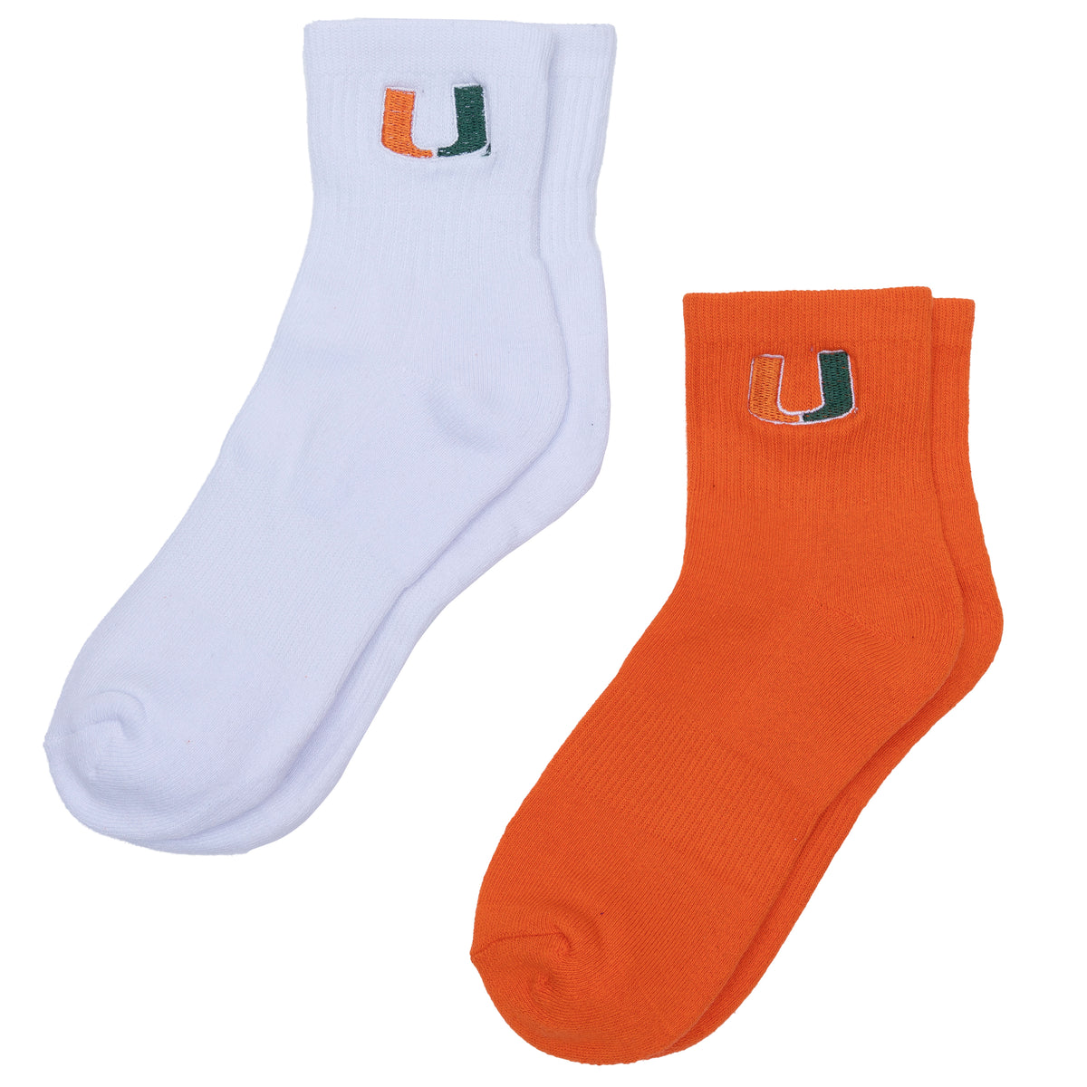 Miami Hurricanes ZooZatz Women's 2 Pk 1/4 Socks - Orange/White