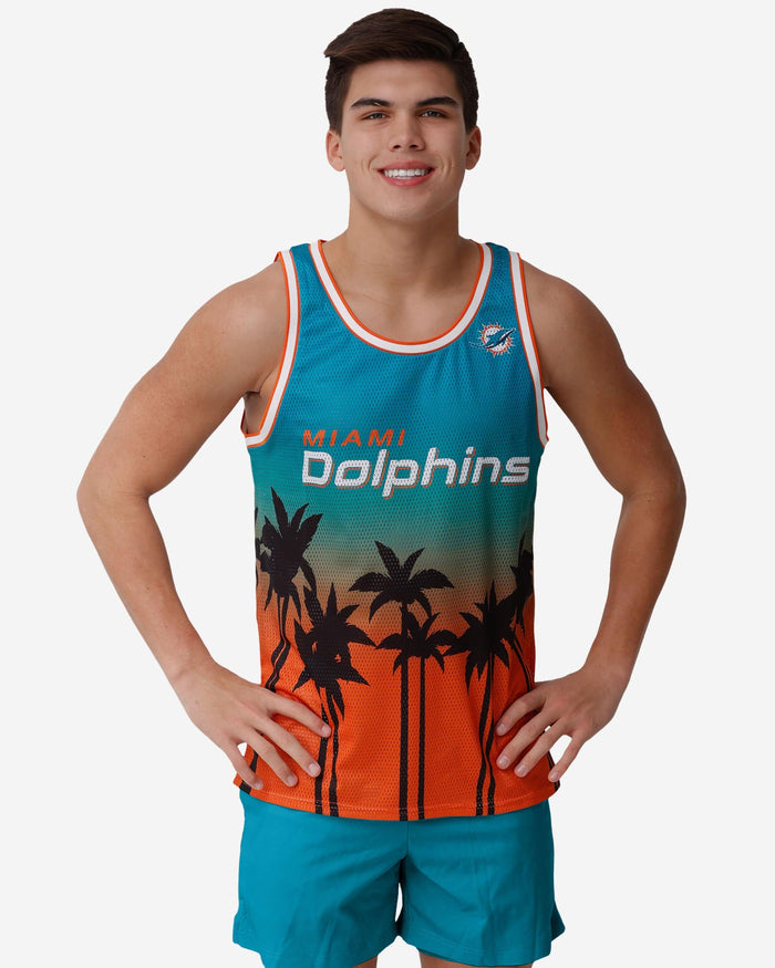 Miami Dolphins Sunset Mesh Tank Top - Aqua/Orange