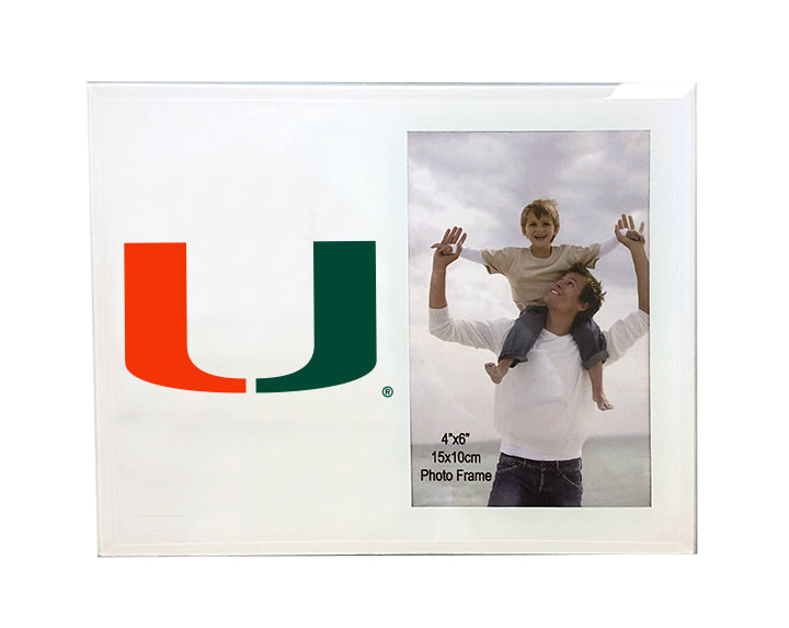 Miami Hurricanes U Logo Glass Picture Frame for 4"x6" Pictures - White