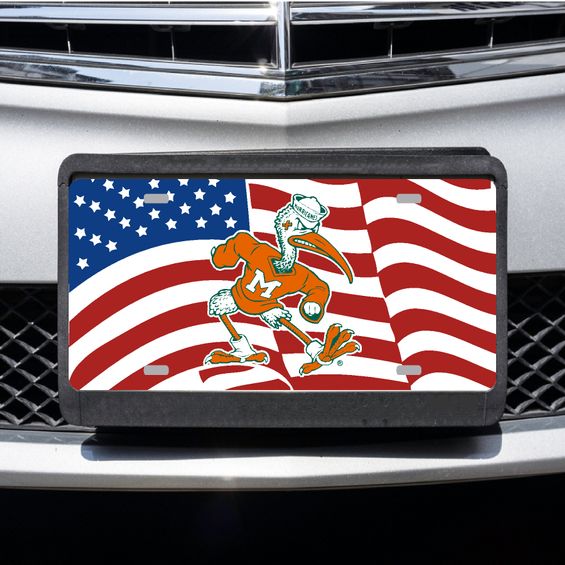 Miami Hurricanes Sebastian American Flag License Plate