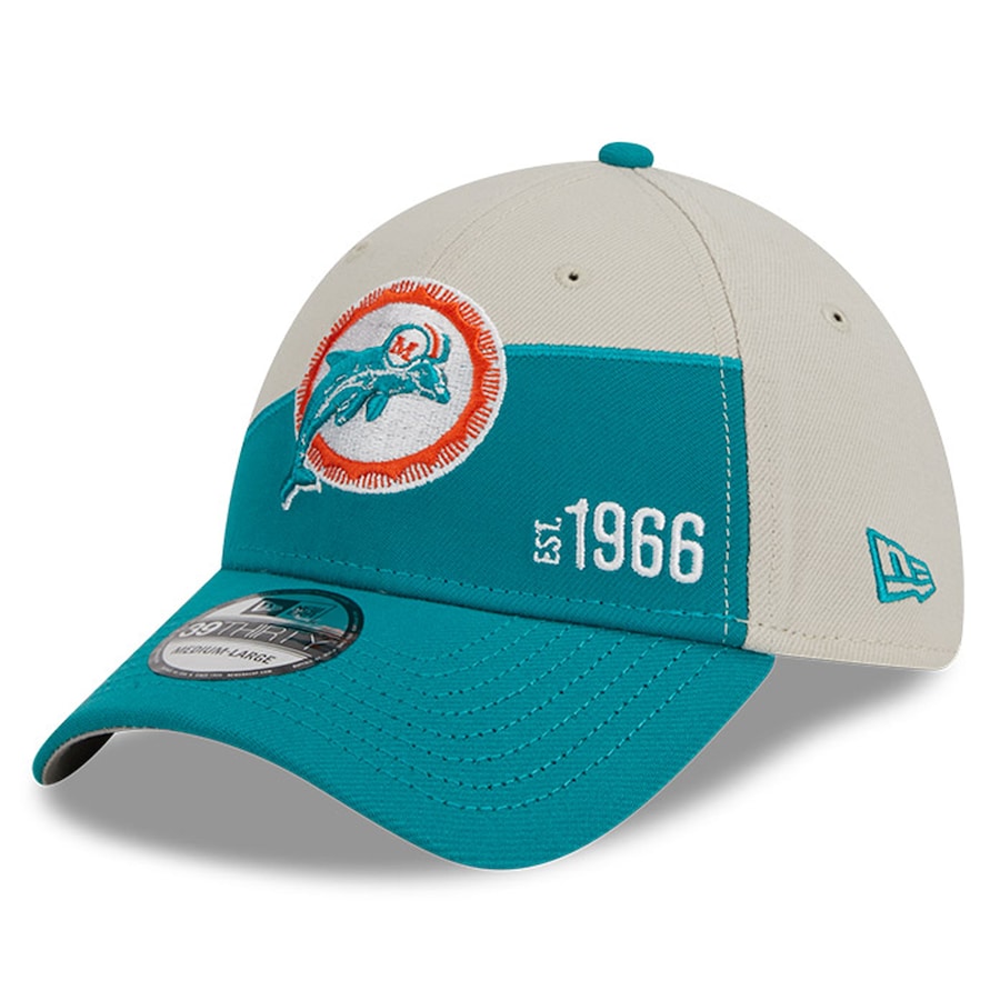 Miami Dolphins New Era 2023 Throwback Sideline 9Twenty Adjustable Hat - Cream/Aqua