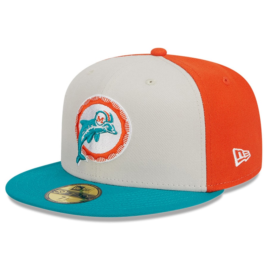 Miami Dolphins New Era 59Fifty Throwback Sideline Fitted Hat - Tri-color