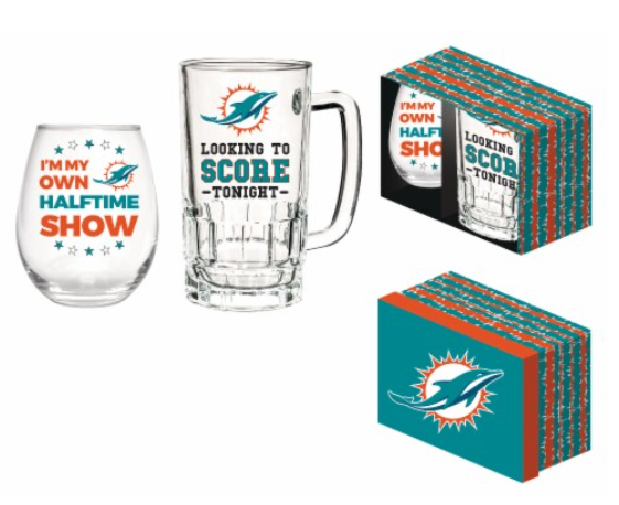 Miami Dolphins Stemless Wine Glass & Beer Mug Gift Set