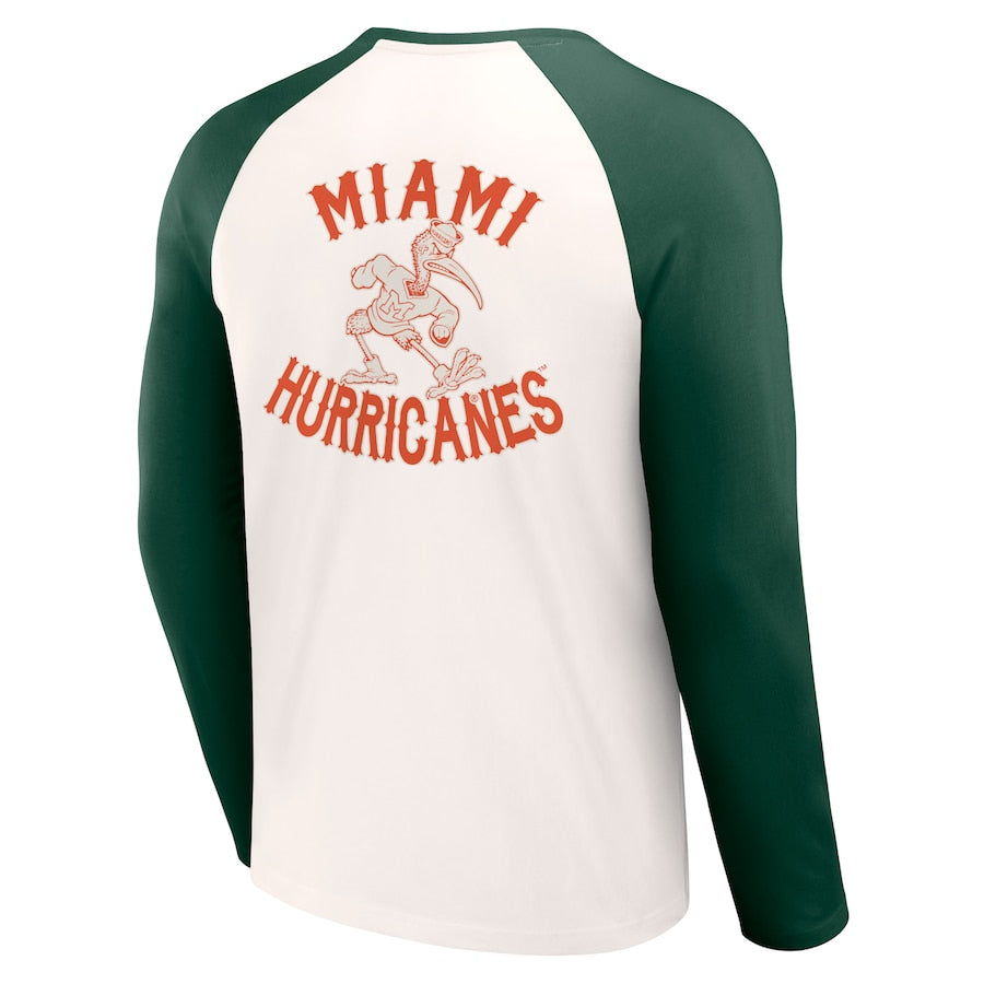 Miami Hurricanes Darius Rucker L/S Raglan T-Shirt - Light Cream/Green