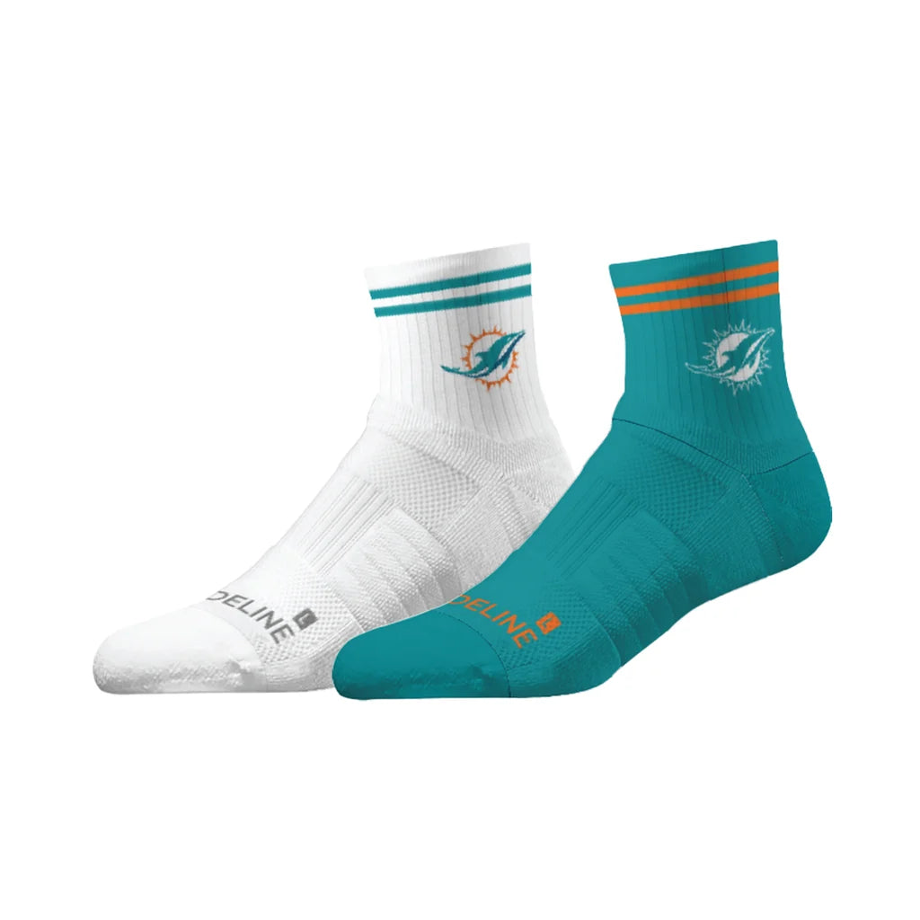 Miami Dolphins Strideline Primary Logo 2 Pack Economy Half Calf Knit Socks - White & Aqua