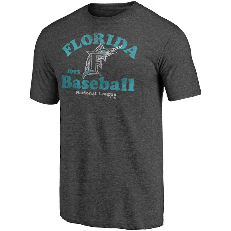 Men's Fanatics Branded Heathered Charcoal Florida Marlins Cooperstown Collection True Classics Tri-Blend T-Shirt