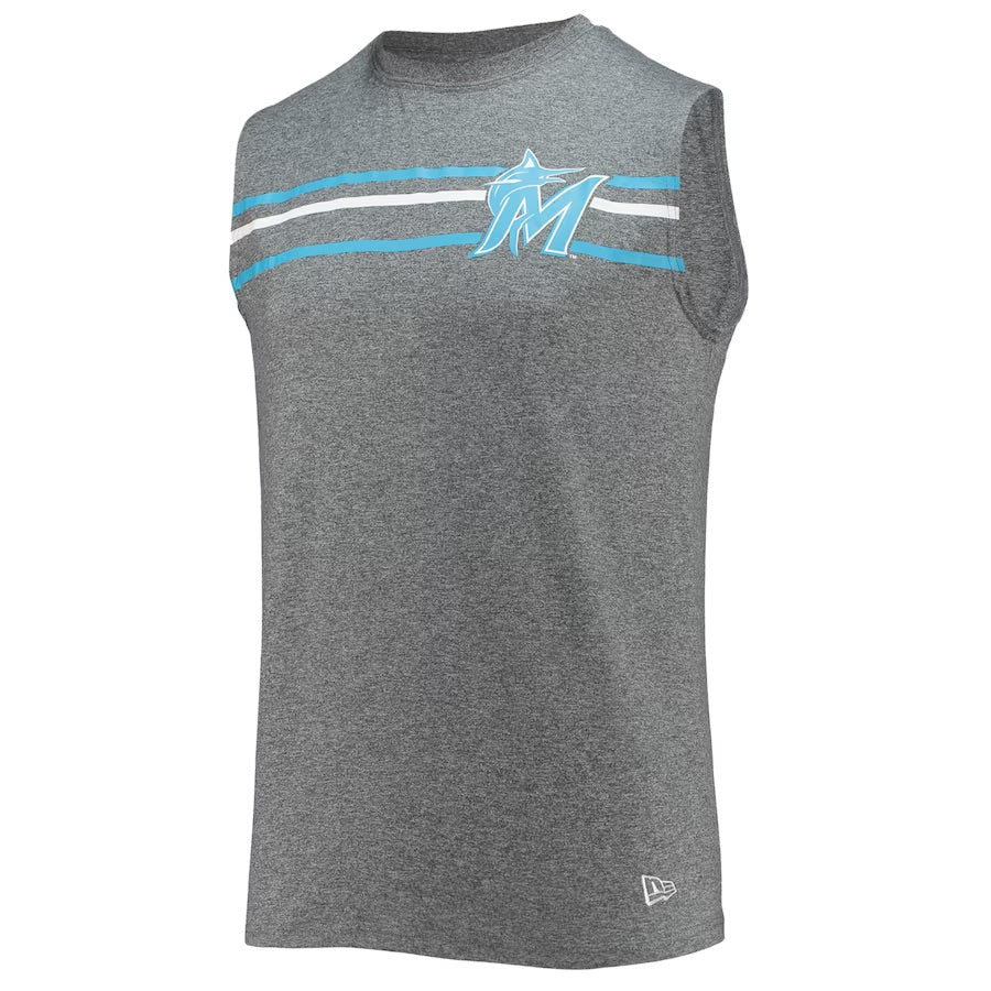 Miami Marlins New Era Logo Striped Performance Sleeveless T-Shirt - Grey