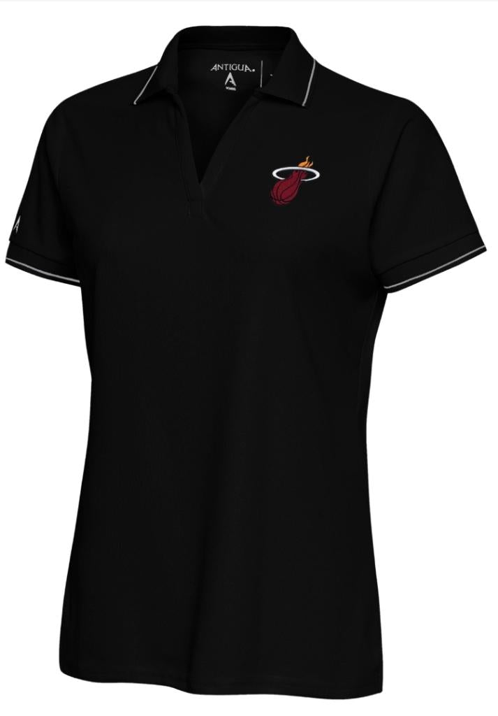 Miami Heat Women's Antigua Affluent V-Neck Polo Primary Logo - Black / Silver