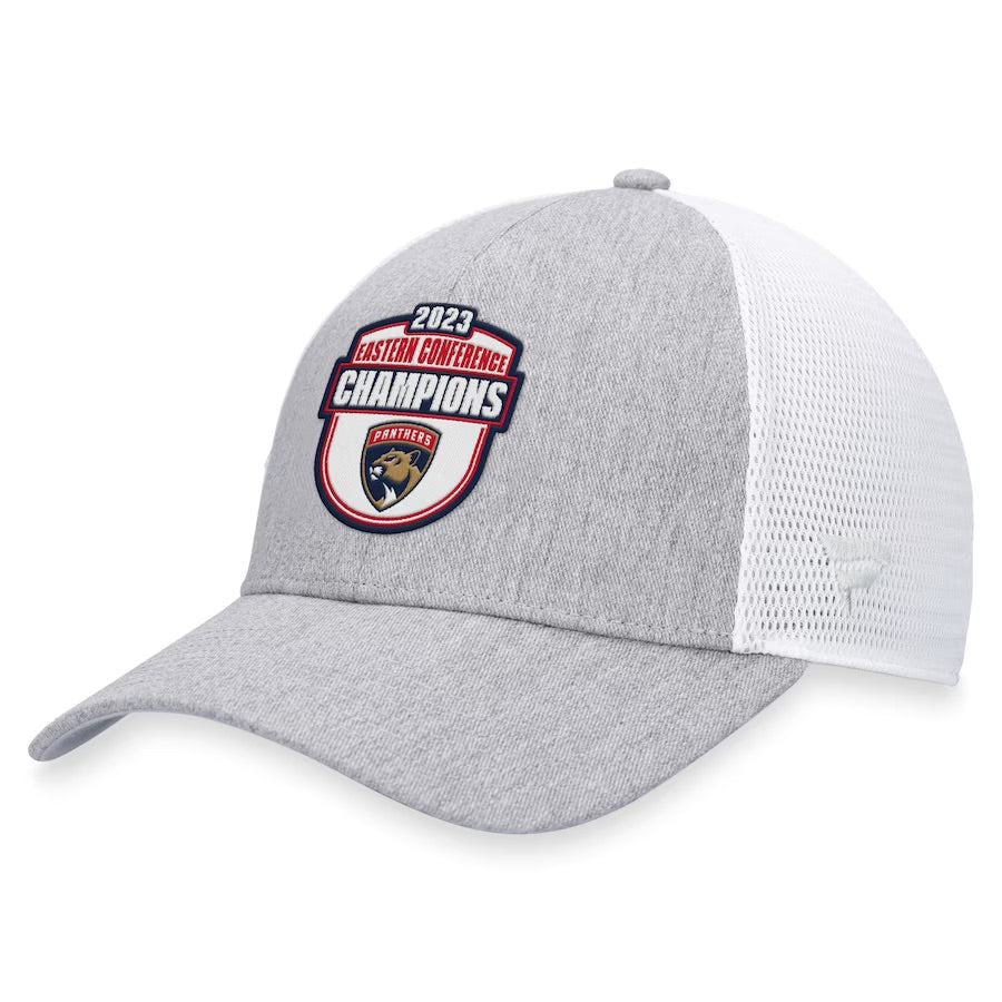 Florida Panthers 2023 Eastern Conference Champions Locker Room Trucker Adjustable Hat - Grey / White