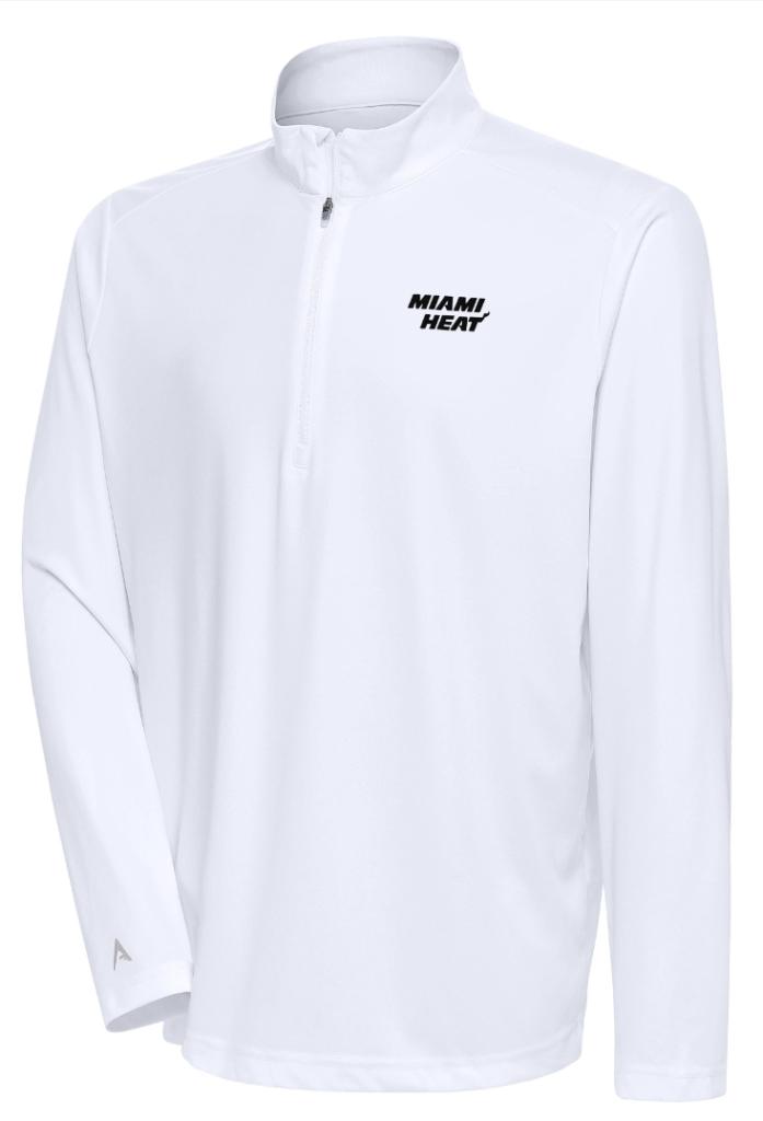 Miami Heat Antigua Tribute Pullover  L/S 1/4 Zip  White Hot Logo  - White