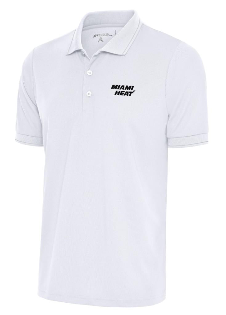 Miami Heat Antigua Affluent Polo White Hot Logo  - White