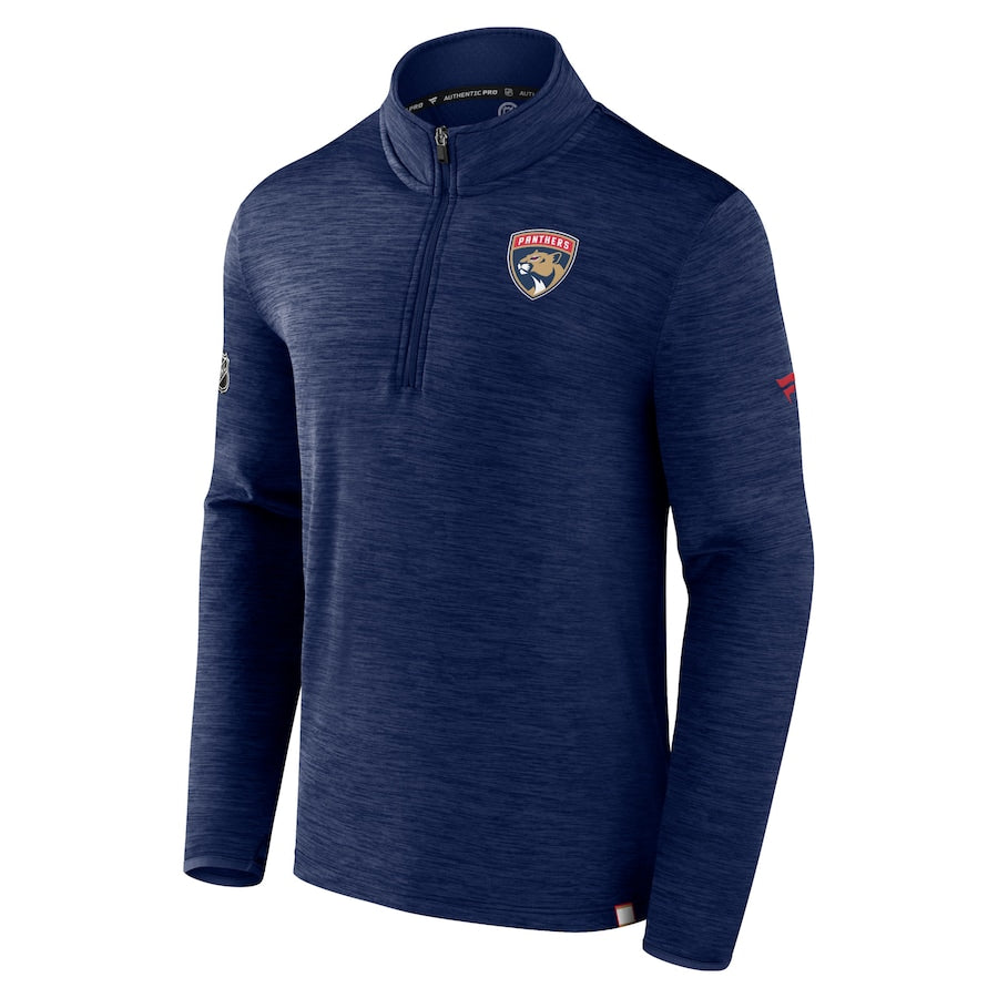 Florida Panthers Fanatics Branded Authentic Pro 1/4 Zip Pullover Top - Heather Navy