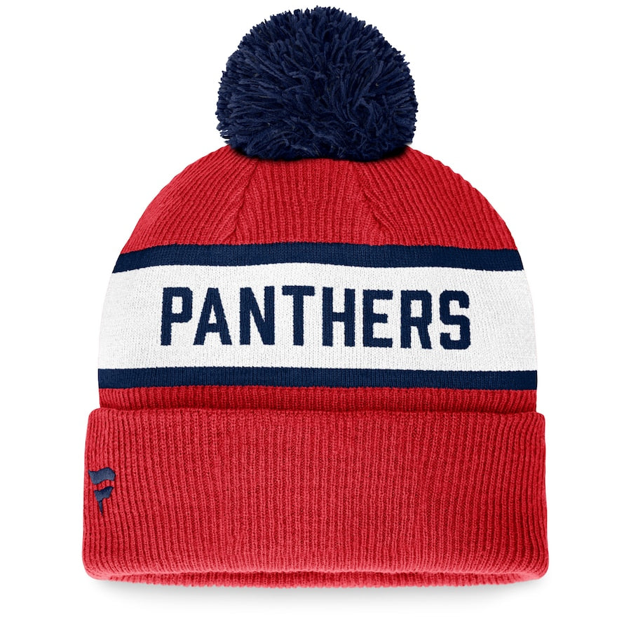 Florida Panthers Fanatics Branded Fundamental Wordmark Cuffed Knit Hat with Pom - Red