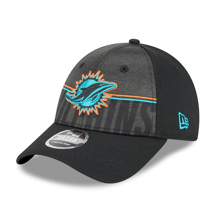 Miami Dolphins New Era 2023 NFL Training Camp Team Colorway 9FORTY Stretch-Snap Hat - Black