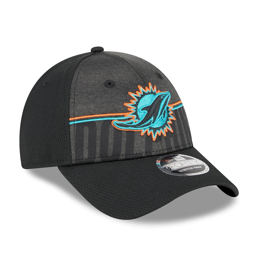 Miami Dolphins New Era 2023 NFL Training Camp Team Colorway 9FORTY Stretch-Snap Hat - Black
