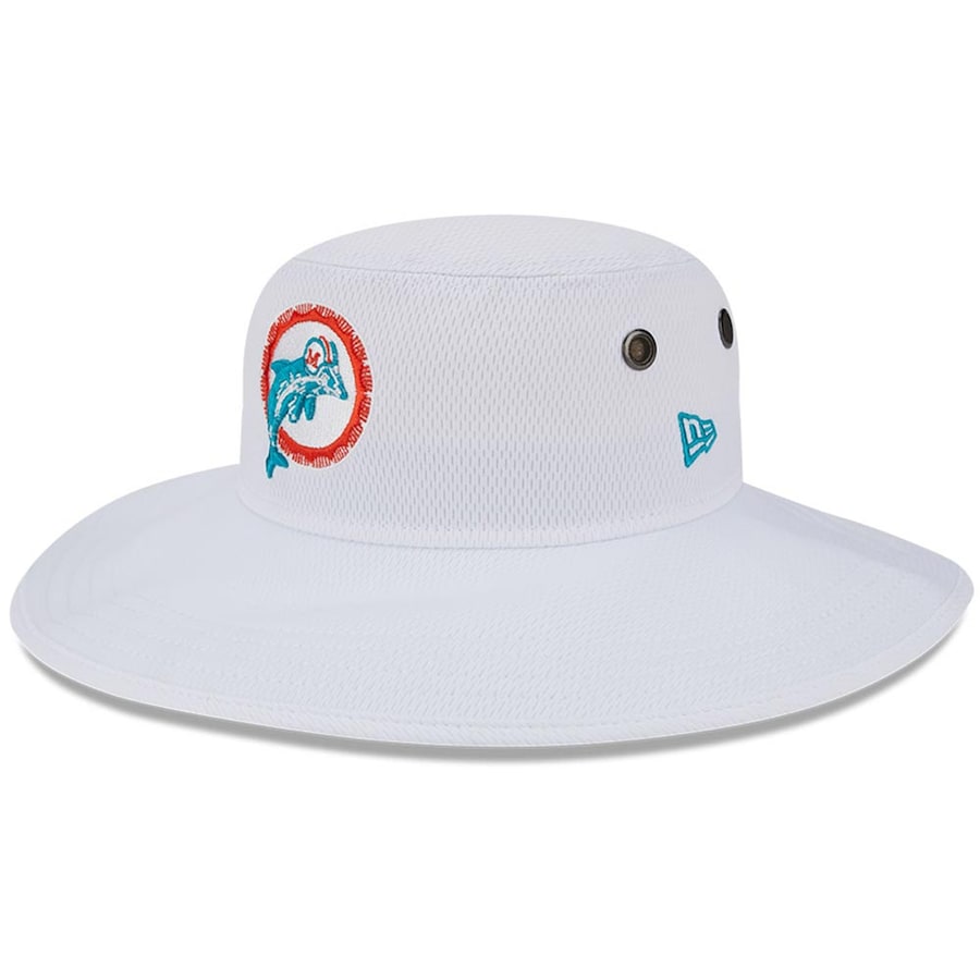 Miami Dolphins New Era White 2023 NFL Training Camp Throwback Panama Bucket Hat - White