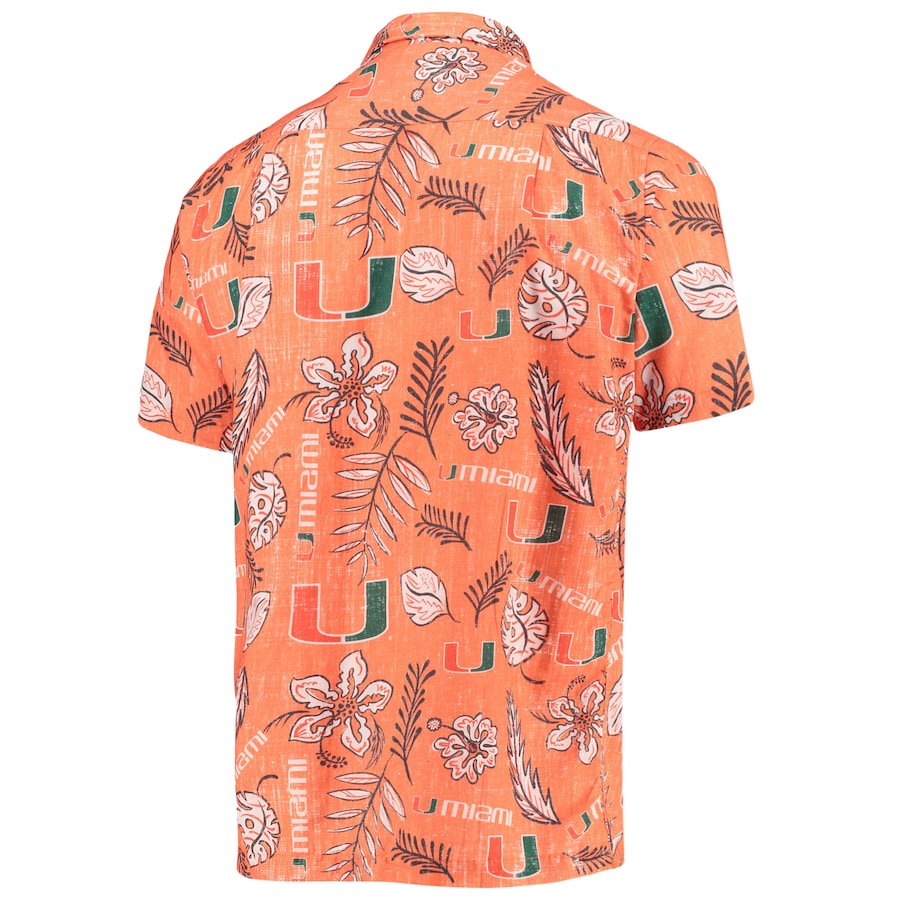 Miami Hurricanes Vintage Floral Button Up Evergreen Shirt - Orange