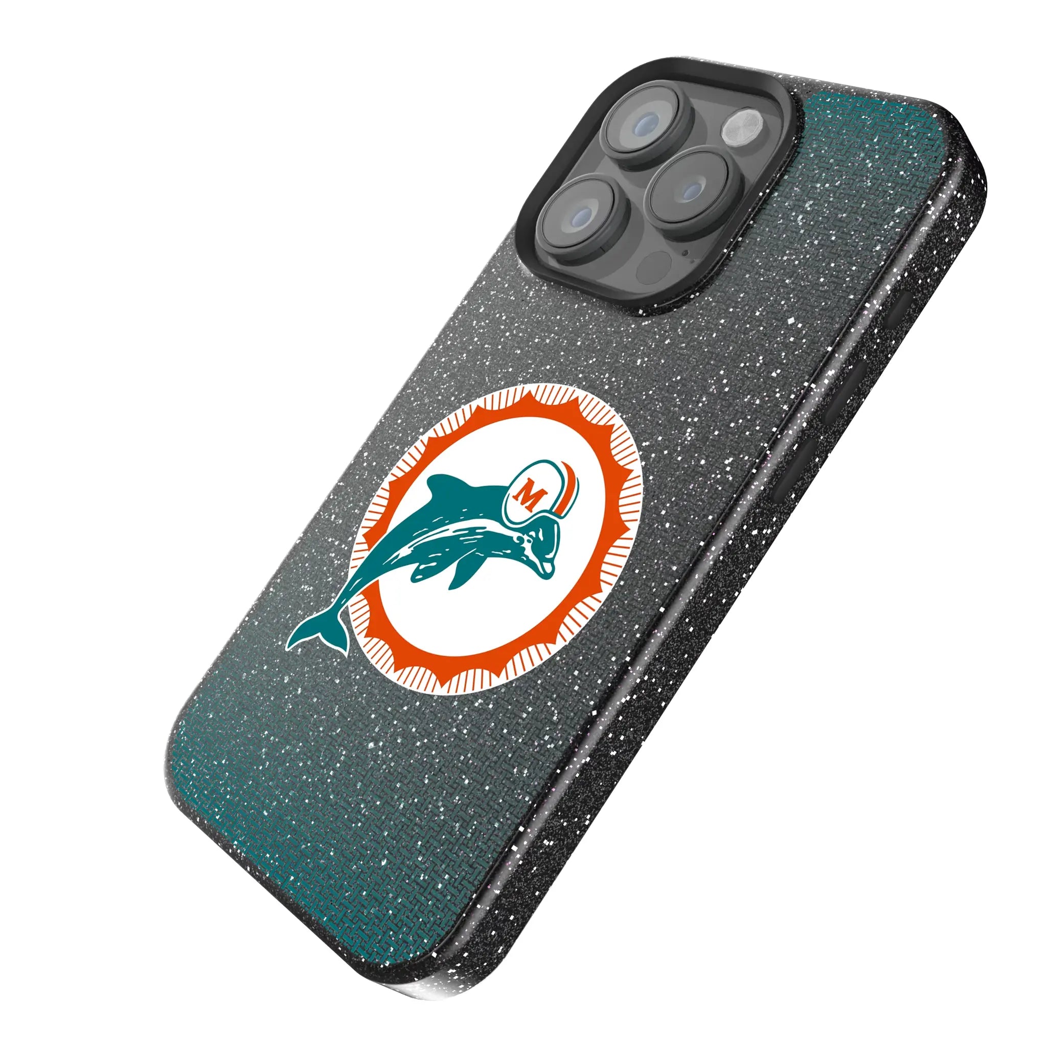 Miami Dolphins 1966-1973 Historic Collection Linen Black Bling Phone Case for Apple iPhone