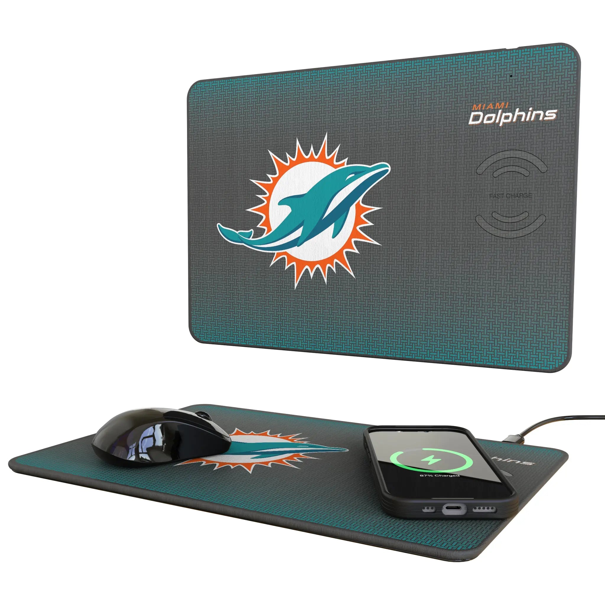 Miami Dolphins Linen 15-Watt Wireless Charger and Mouse Pad
