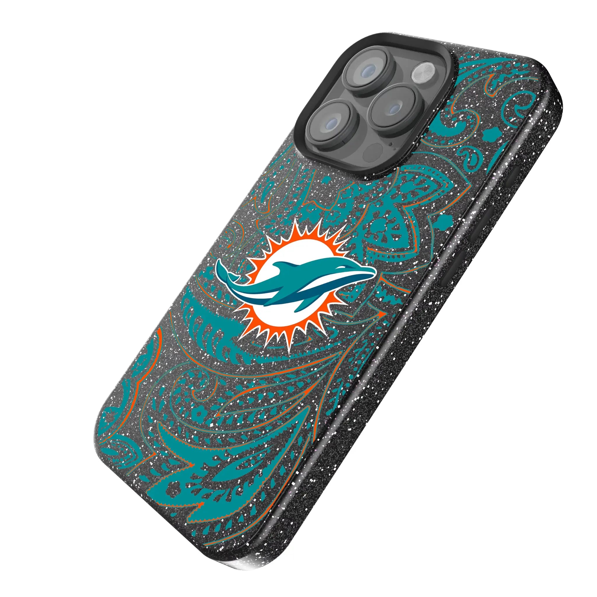 Miami Dolphins Paisley Black Bling Phone Case for Apple iPhone